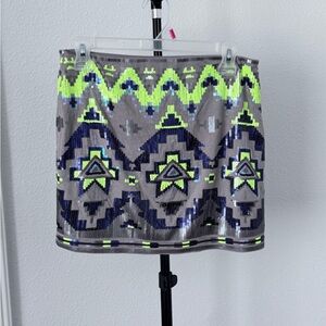 Express Neon Green and Black Mini Skirt.